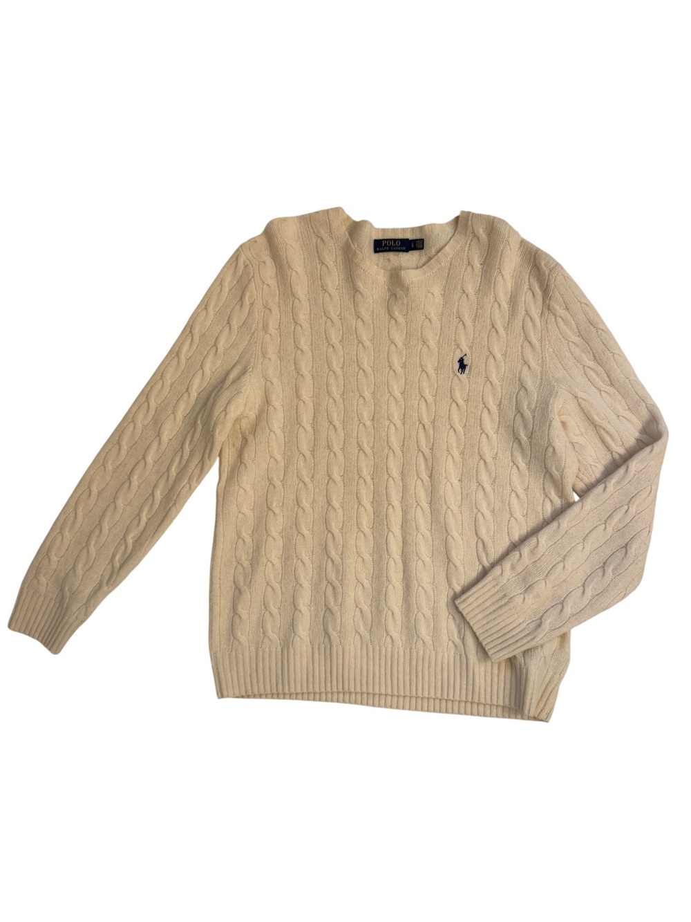 Polo Ralph Lauren Iconic Cable-Knit Cashmere Sweater Cream Men’s Size Large